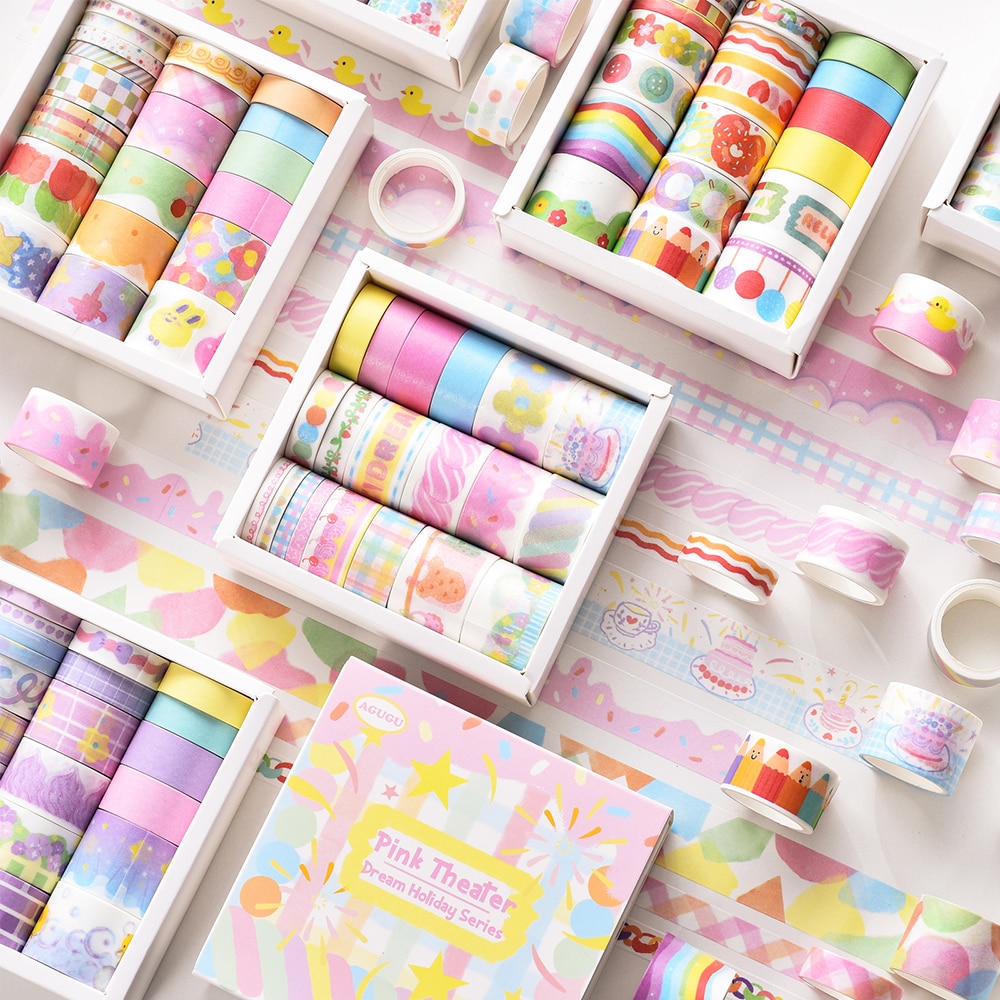 20Pcs Retro Washi Tape Set Kawaii Masking Tape Stationery Journal Supplies Grid Washitape Scrapbooking Decorative Adhesive Tape