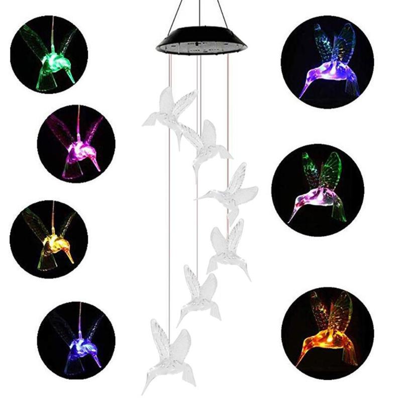 6 LED colibri lampe solaire en plein air jardin pelouse cour paysage coloré suspendus cloches éclairage décoration Led