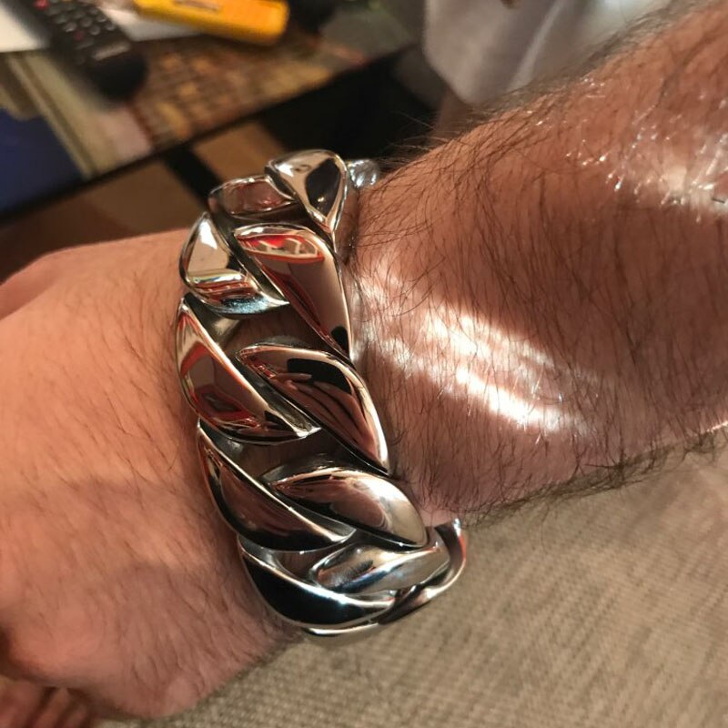 31Mm Breed Glanzend Cuba Grote Armband Mannen Cool Punk Roestvrij Stalen Sieraden Mode Mannen Armbanden & Bangles Hand dikke Ketting: 24CM   silver