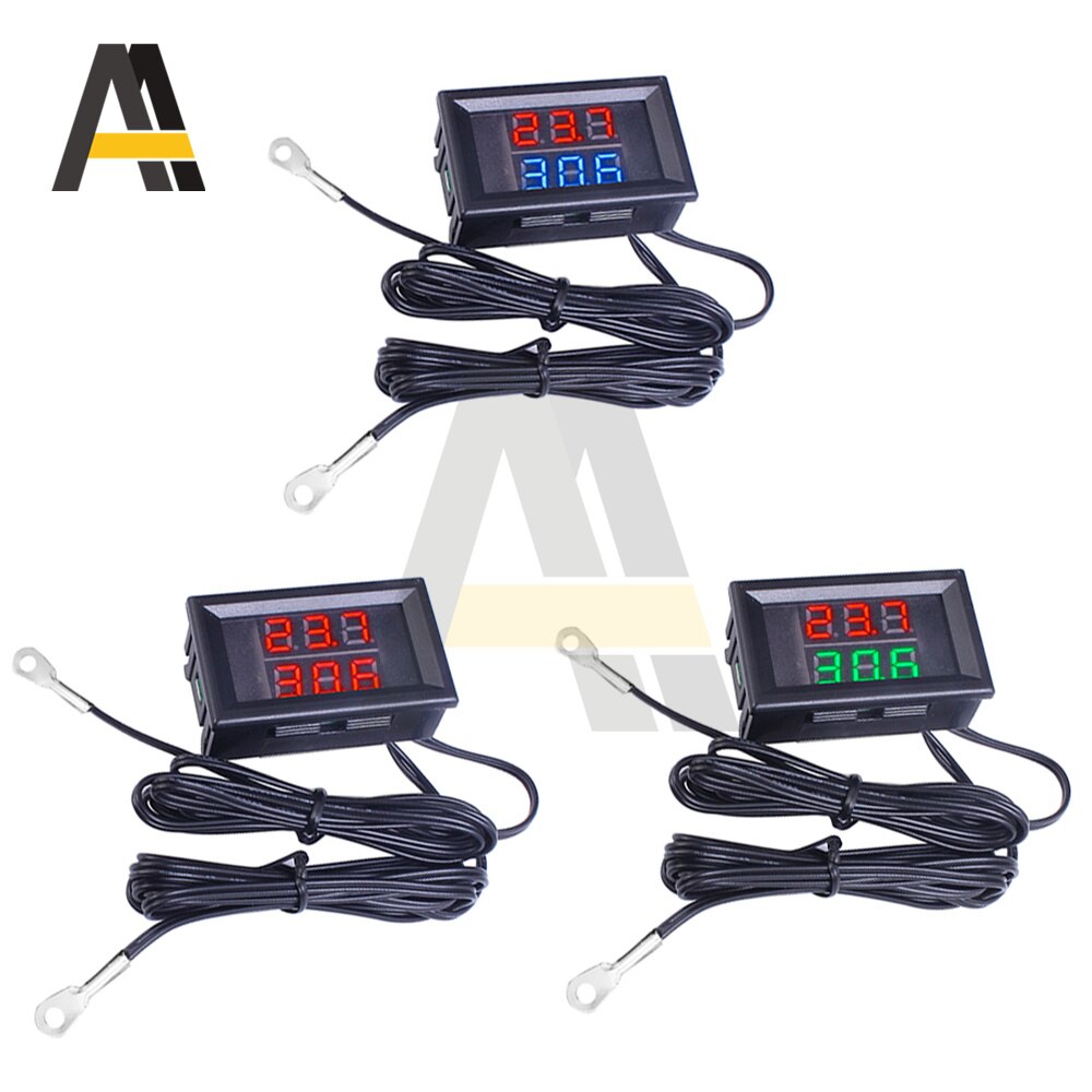 Dual display digital termometer ntc metal vandtæt dobbelt probe  dc4-28v lcd indendørs praktisk elektronisk temperatursensor