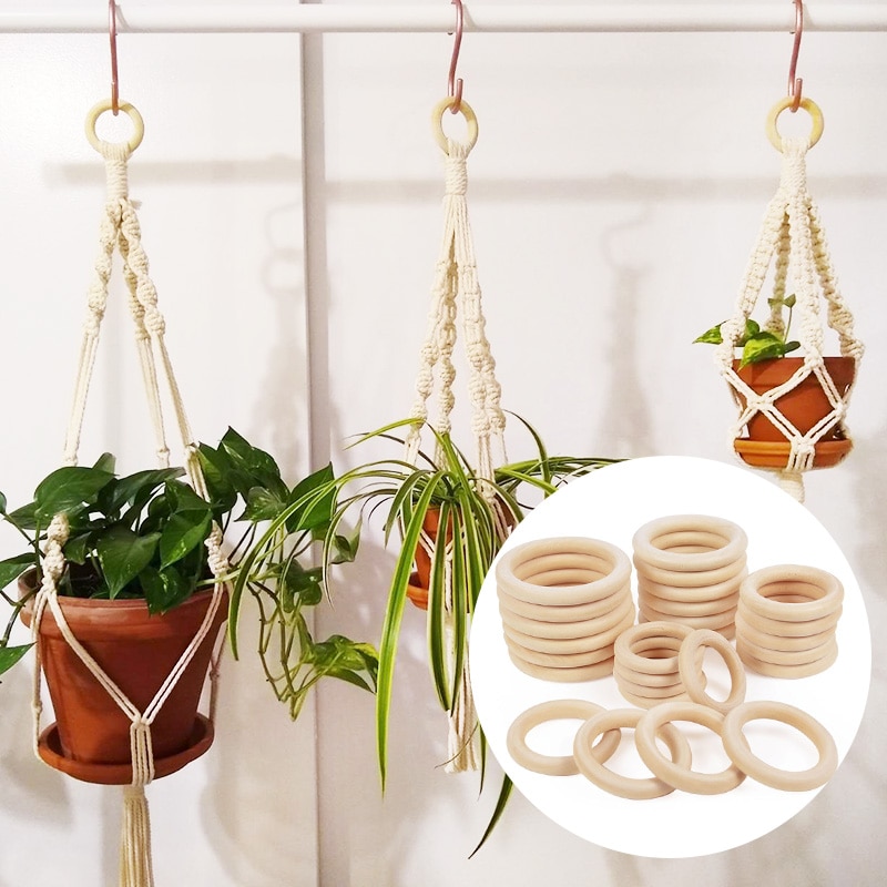 Anillos de madera sin terminar, varios tamaños, anillos circulares de madera Natural de Color sólido para joyería artesanal de macramé, aros de madera decorativos