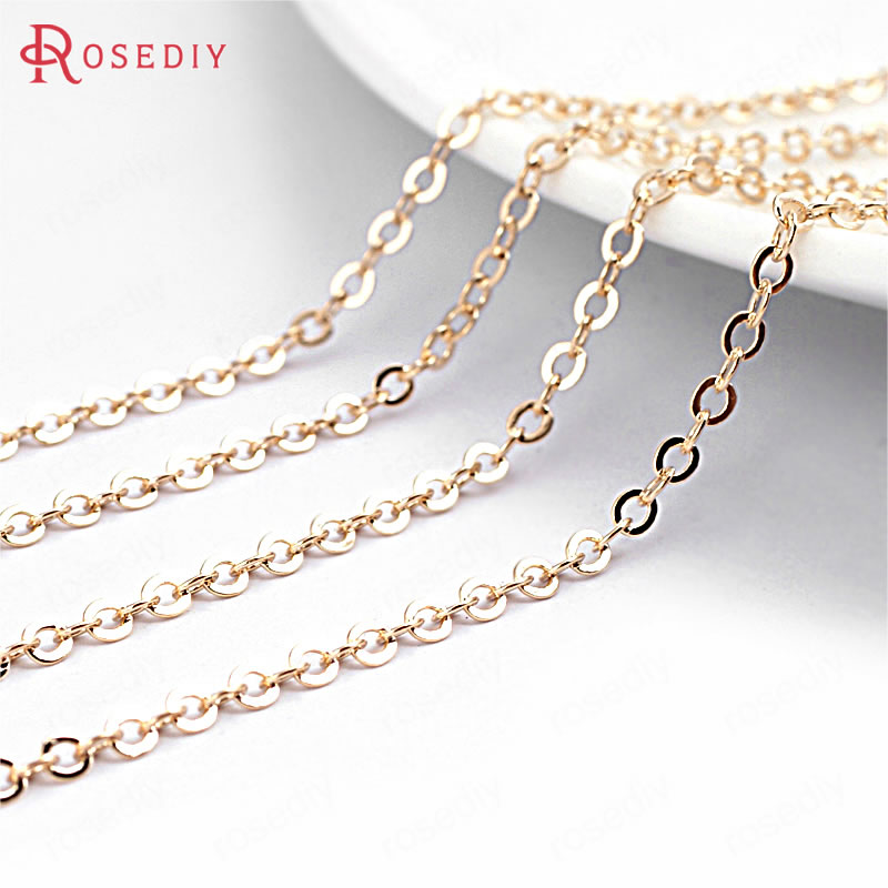 2 Meters width:1.5MM 2MM 24K Champagne Gold Color Brass Flat Oval Chains Necklace Chains Jewelry Accessories