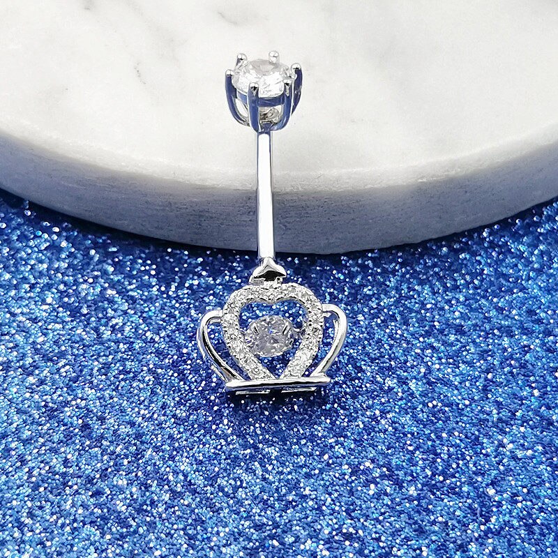 Hellolook 925 bauchnabelpiercings aus sterlingsilber mit kristall-zirkonia-krone – sexy körperschmuck