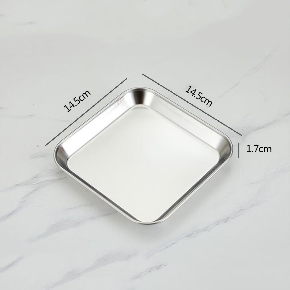 1Pcs 304 Stainless Steel Snack Cold Plate Kindergarten Snack Plate Barbecue Plate Nordic Flat Base Fruit Plate: Silver-14.5x14.5cm