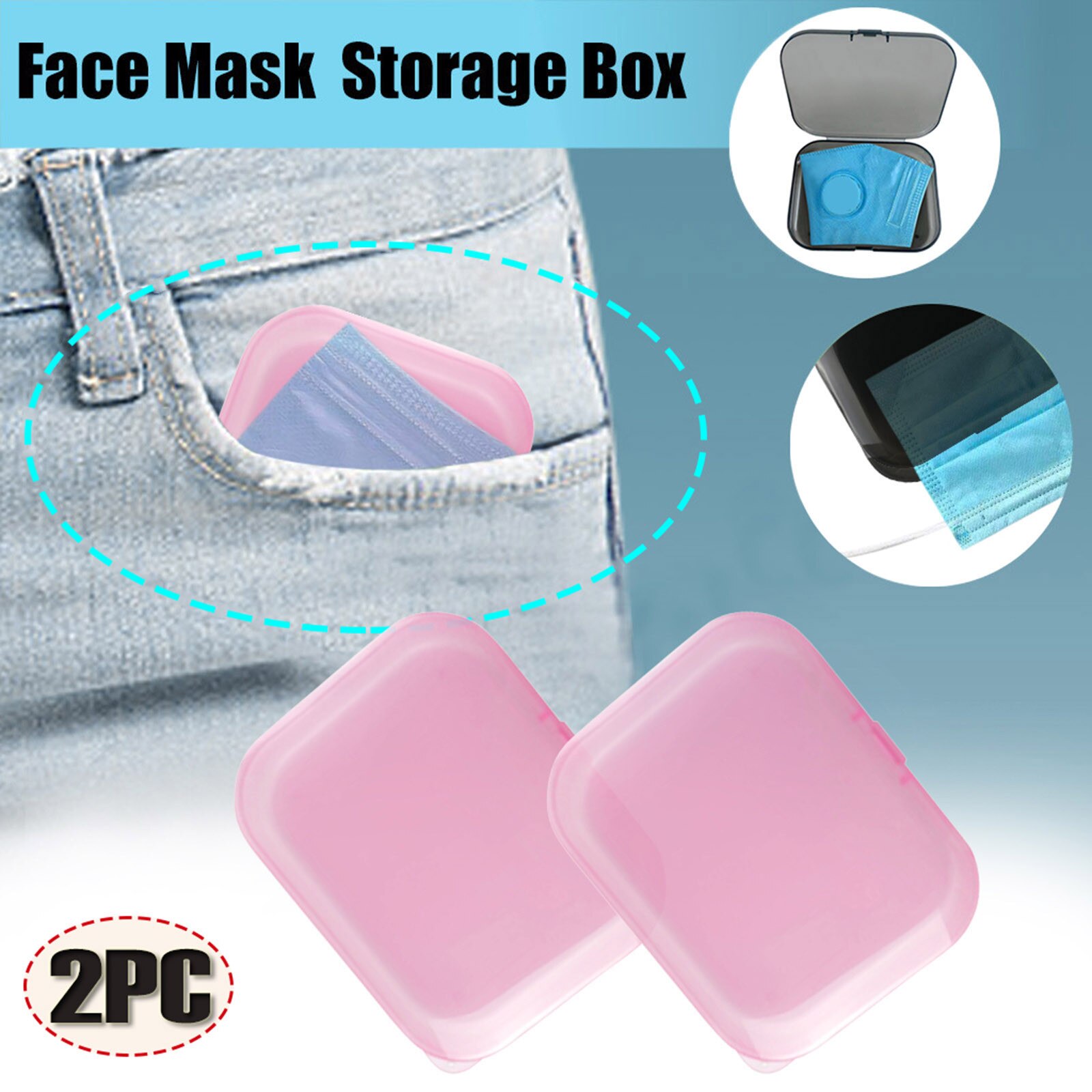 2Pc Roze Gezichtsmasker Opslag Herbruikbare Box Zak Vervuiling Gezichtsmasker Opslag Bakken Houder Masker Case Mond Caps Wasbare mascarillas