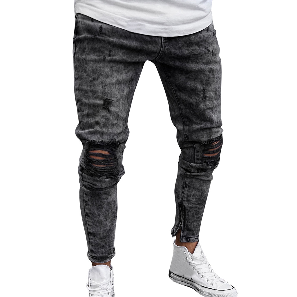 Mannen Broek Skinny Stretch Denim Broek Verontruste Ripped Freyed Slim Fit Casual Herfst Jeans Broek Heren Lange Broek Mode