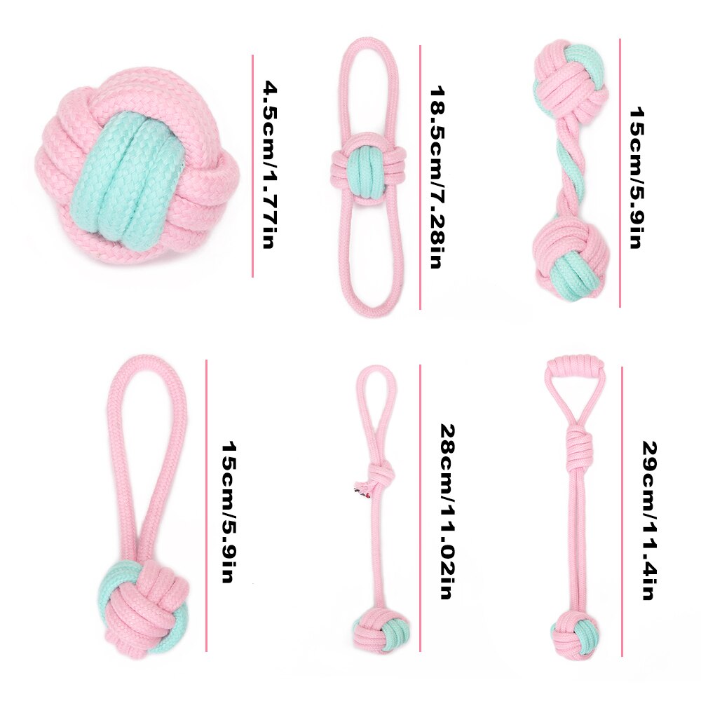 6 paquetes de cuerda de algodón perro de juguete del animal doméstico juguete de perro pequeño limpios los dientes de perro pelota para masticar juguete para perros pequeños perros cachorro interactivo Durable