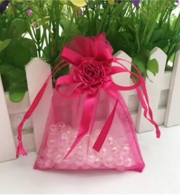 100 stk / parti high-end tæt organza taske koreansk tulipan mønster bryllupsposer løbebånd slik taske smykker poser 9*12cm: Rosenrød