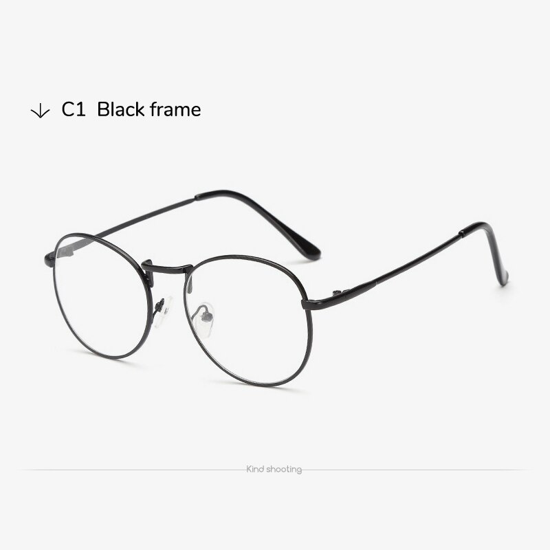 Toketorism metal frame round glasses for women men prescription eyeglasses: Black