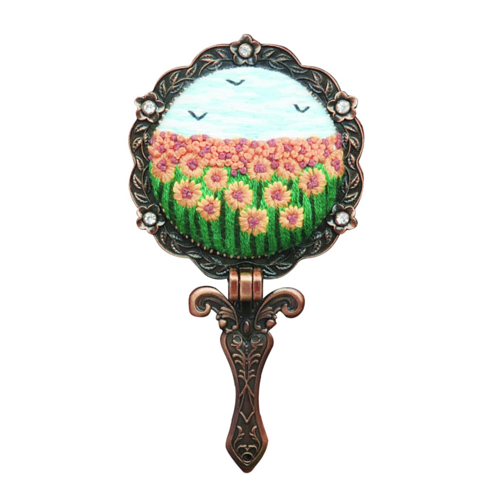 3D Sewing Double Sides Mirror DIY Stamped Flower Bouquet Circle Embroidery Shed DIY Flower Mirror Embroidery kits: D