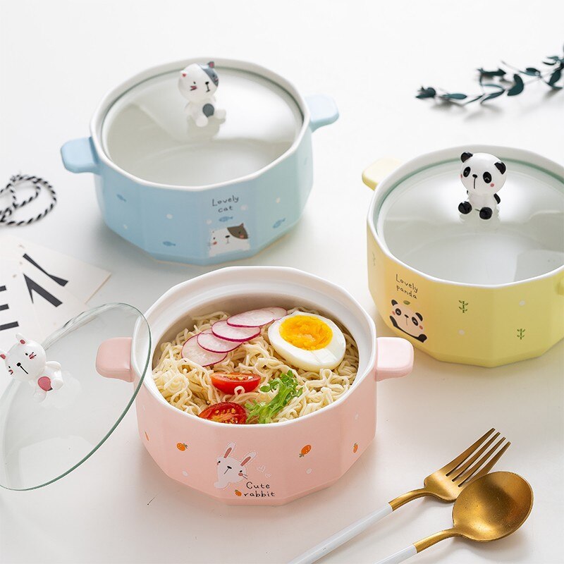 Ceramic Bowl Cute Ramen Instant Noodle Instant Bowl Cup Kawaii Japanese Kids Lunch Bento Box With Tableware Container