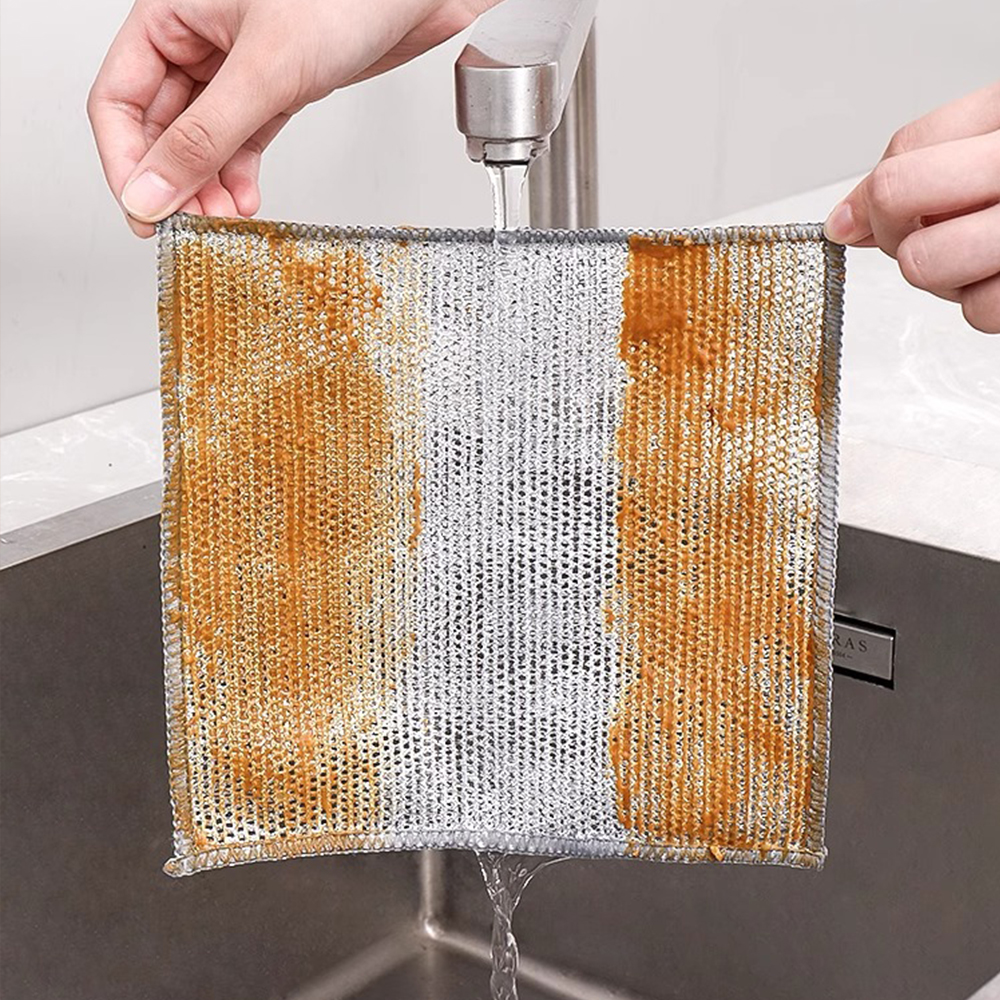 Pano de limpeza mágico de cozinha, fio de aço de metal, toalha de lavar louça, panos de metal antiaderentes, prato de cozinha, toalha de lavagem, ferramentas limpas