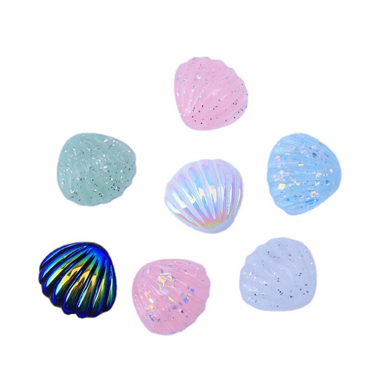 10Pcs Leuke Mix Kleur Vergulde Schelpen Plat Hars Cabochons Scrapbooking Diy Sieraden Craft Decoratie Ab Kleur Glitter Schelpen