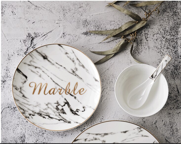 Ceramiczne złote wkładki talerze stek jedzenie danie nordycki styl retro zastawa stołowa talerze obiadowe ins wysokiej klasy zestaw obiadowy