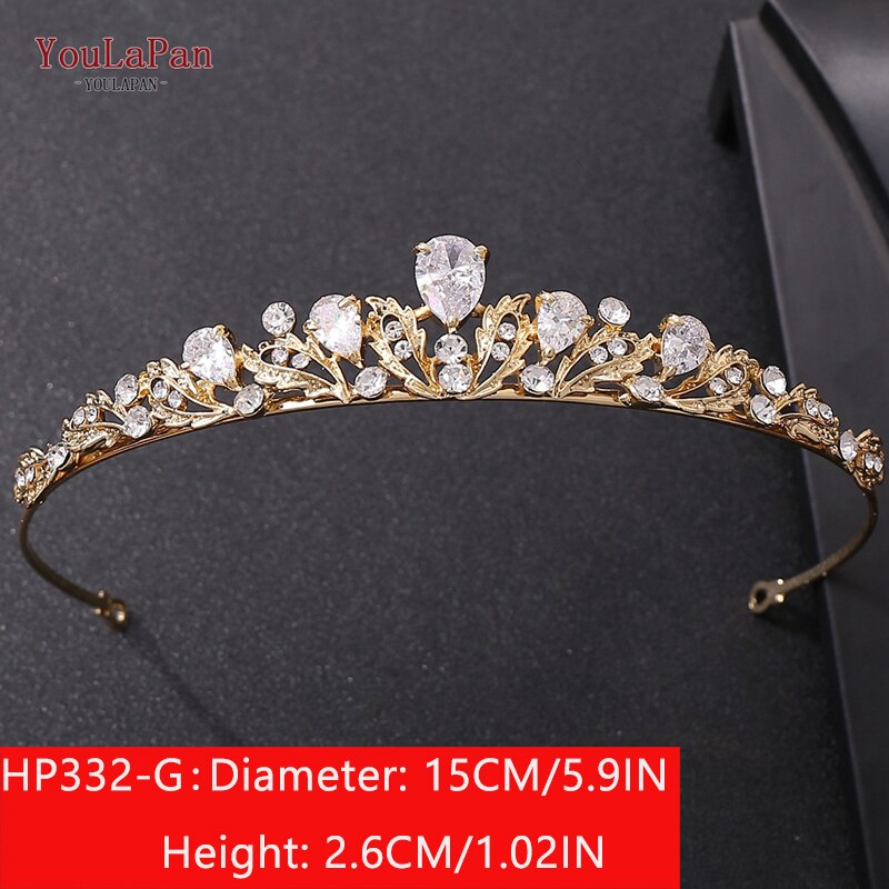 TOPQUEEN HP326 Zirkonia Hochzeit Tiara für Braut-Prinzessin Tiara Stirnband Braut Krone Braut Haar Zubehör für Frauen Tiara: HP332-G