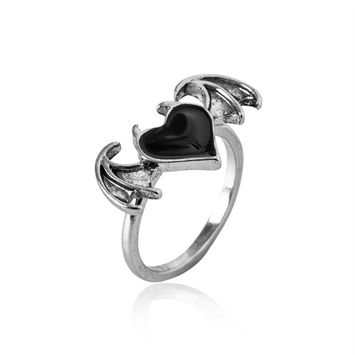 Vintage englevinger svart rød emalje hjerteringer for kvinner ond demonvinge kjærlighetshjerte fingerring gotisk festsmykker