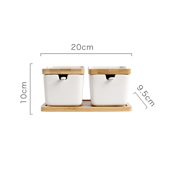 Homie Keramische Kruiderij Met Cover Suiker Container Zout Shaker Opslag Pot Huishoudelijke Kruiden Pot Bamboe Lade Kruidkruik Soja Kan: 2 PCS