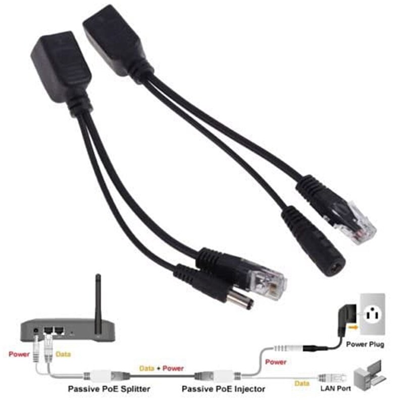 5 paar passive poe-injektoren und poe-splitter-kit mit 5.5 x 2.1 mm dc-anschlüssen,  rj45 power over ethernet