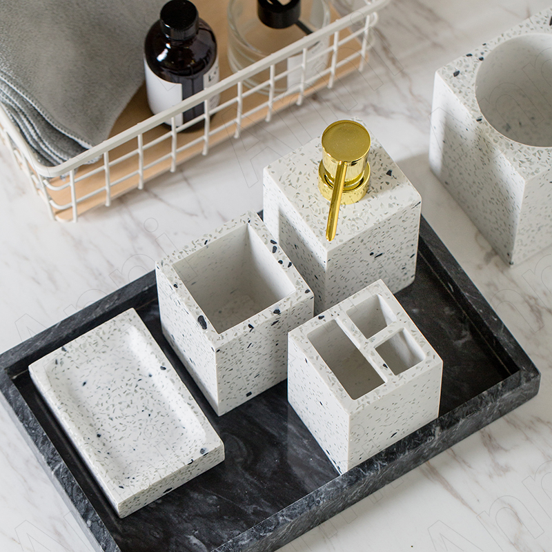 Blue Terrazzo Painted Bathroom Accessories Set Ceramic European Modern Household Four-piece Toothbrush Holder Soap Dish