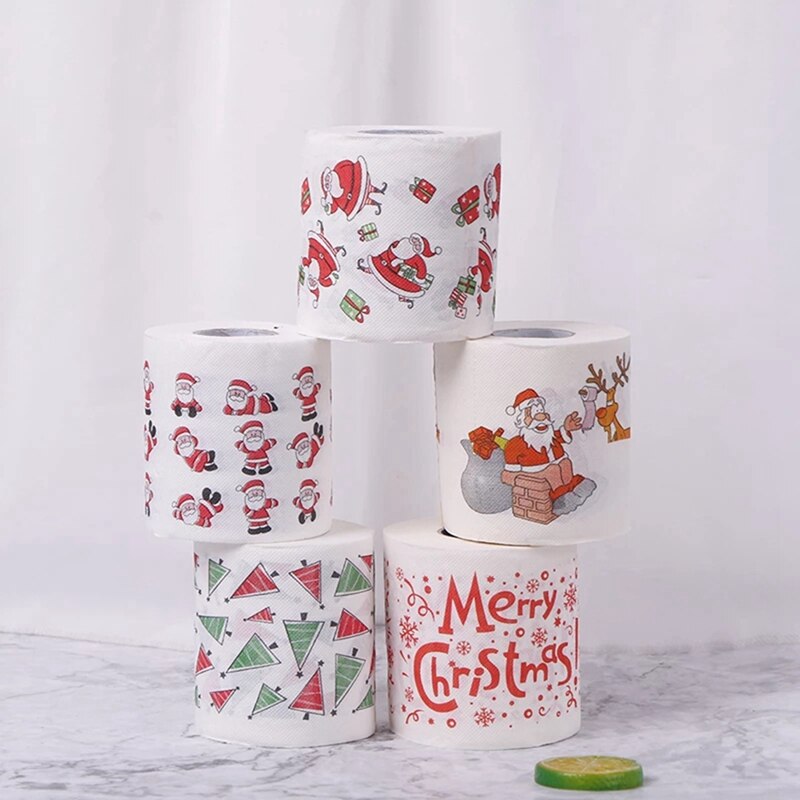 5 Styles Santa Claus Paper Roll Tissue Paper Towels Christmas Decorations Xmas Santa Office Room Toilet Paper 5 Roll