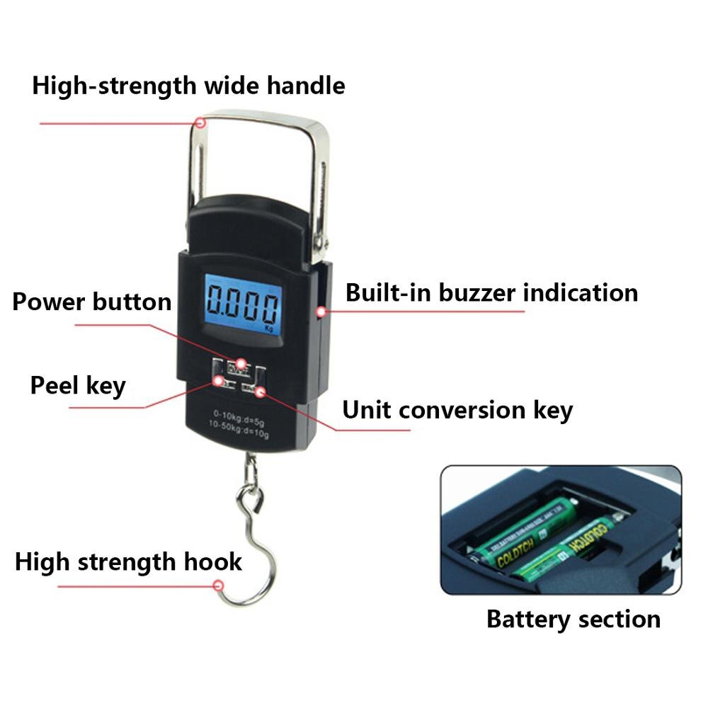 BOBI 50KG 10g Electronic Portable Digital Scale Hanging Hook Fishing Travel Double Precision Luggage Weight Scale Balance Scales