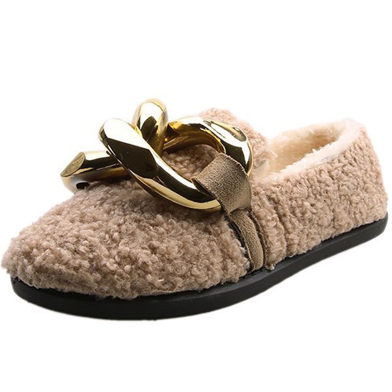Winter Schoenen Vrouwen Vrouwen Mocassins Casual Vrouwelijke Sneakers Herfst Slip-Op Loafers Bont Ronde Neus Modis Herfst slip Op