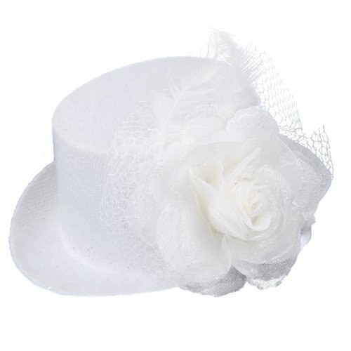 Witte Veer Organza Mini Top Hat Bloem Haar Clip Tovenaar Bridal Wedding