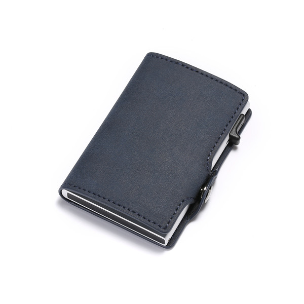 BISI GORO Single Box Card Holder PU Leather Card Wallet Men RFID Blocking Aluminum Smart Multifunction Slim Wallet Card Case: blue ZF002