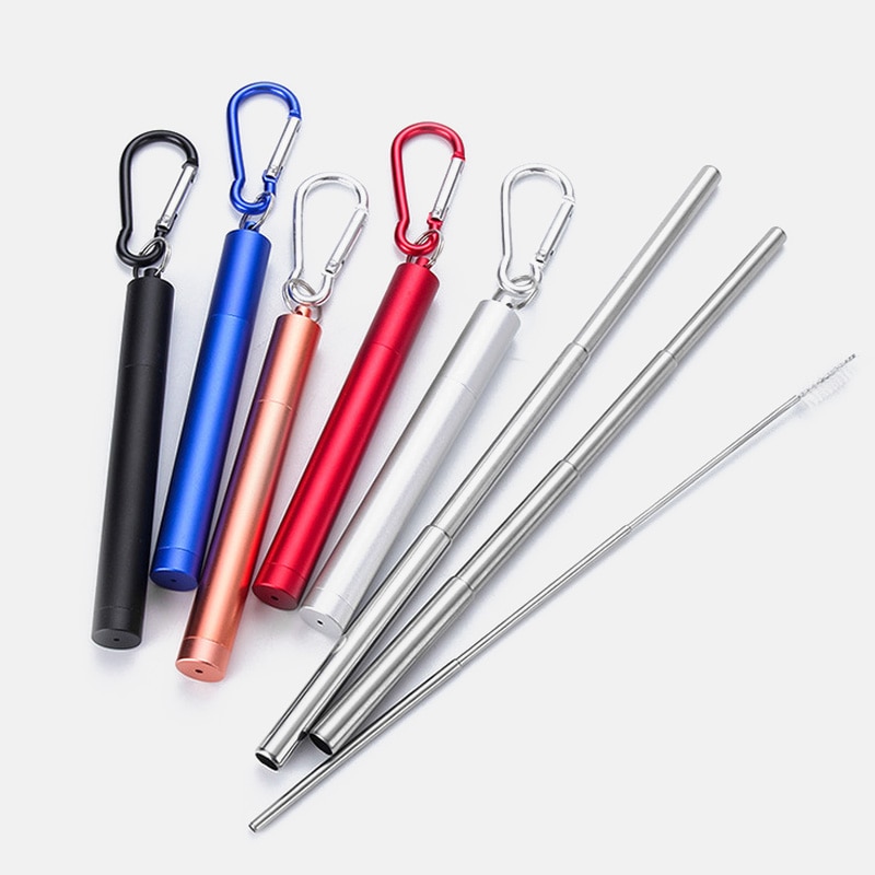 18/10 Reusable Telescopic Drinking Straw Portable straw For Travel Collapsible Metal Drinking Straw With Brush Stainless Steel