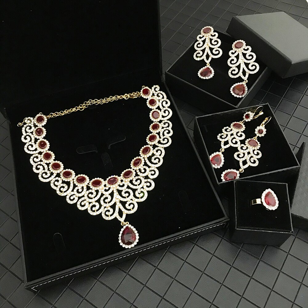 Luxurious Shine Bride Zircon Set Vintage French Wedding Dress NecKLace Earring brooch Ring for Women Jewelry Set