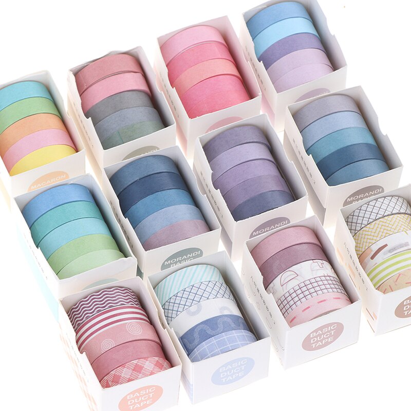 5Rolls/box Solid Color Tape Set Decorative Tape Cute Scrapbooking Adhesive Tape