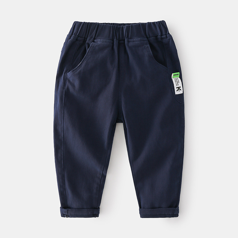 Calças cargo de algodão para meninos, calças da moda para crianças pequenas de algodão com elástico na cintura, roupas para crianças pequenas: navy / 4 T