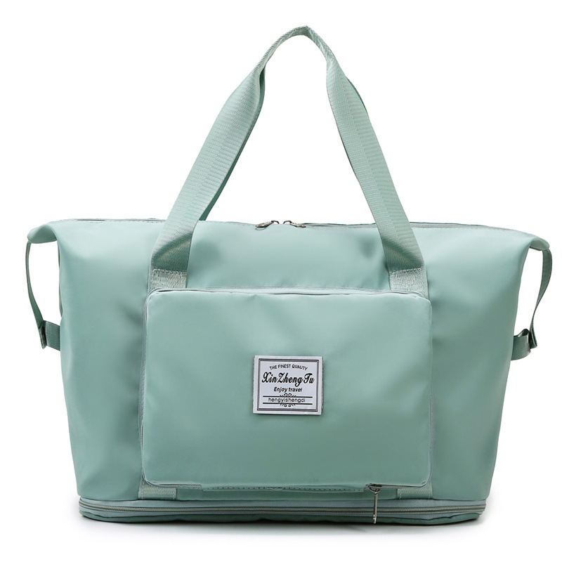 Bolsa plegable de almacenamiento de gran capacidad, bolsas de viaje, bolso de equipaje de mano, bolsa de lona impermeable, bolsos de hombro para mujer: Caqui