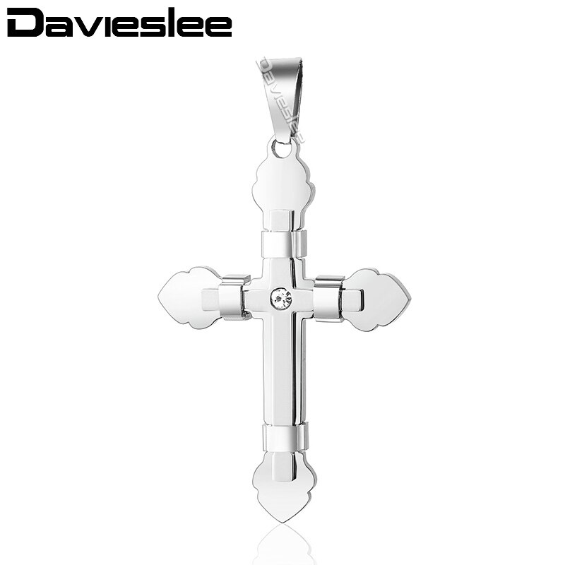 Davieslee 15 Styles Stainless Steel Cross Pendant for Men Gold Silver Color Multi Layers Clear CZ Trendy Jewelry DLKPP1: KP468