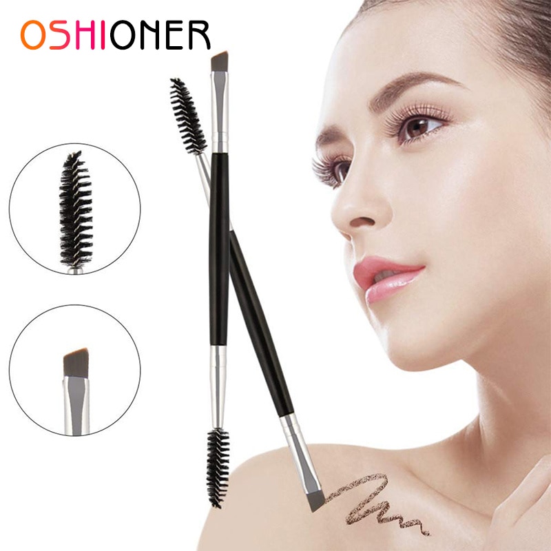 Oshioner 1 stk kosmetisk sort dobbelthoved vinklet mascara børste til øjenbryn stav applikator spoolers makeup børster øjenvipper