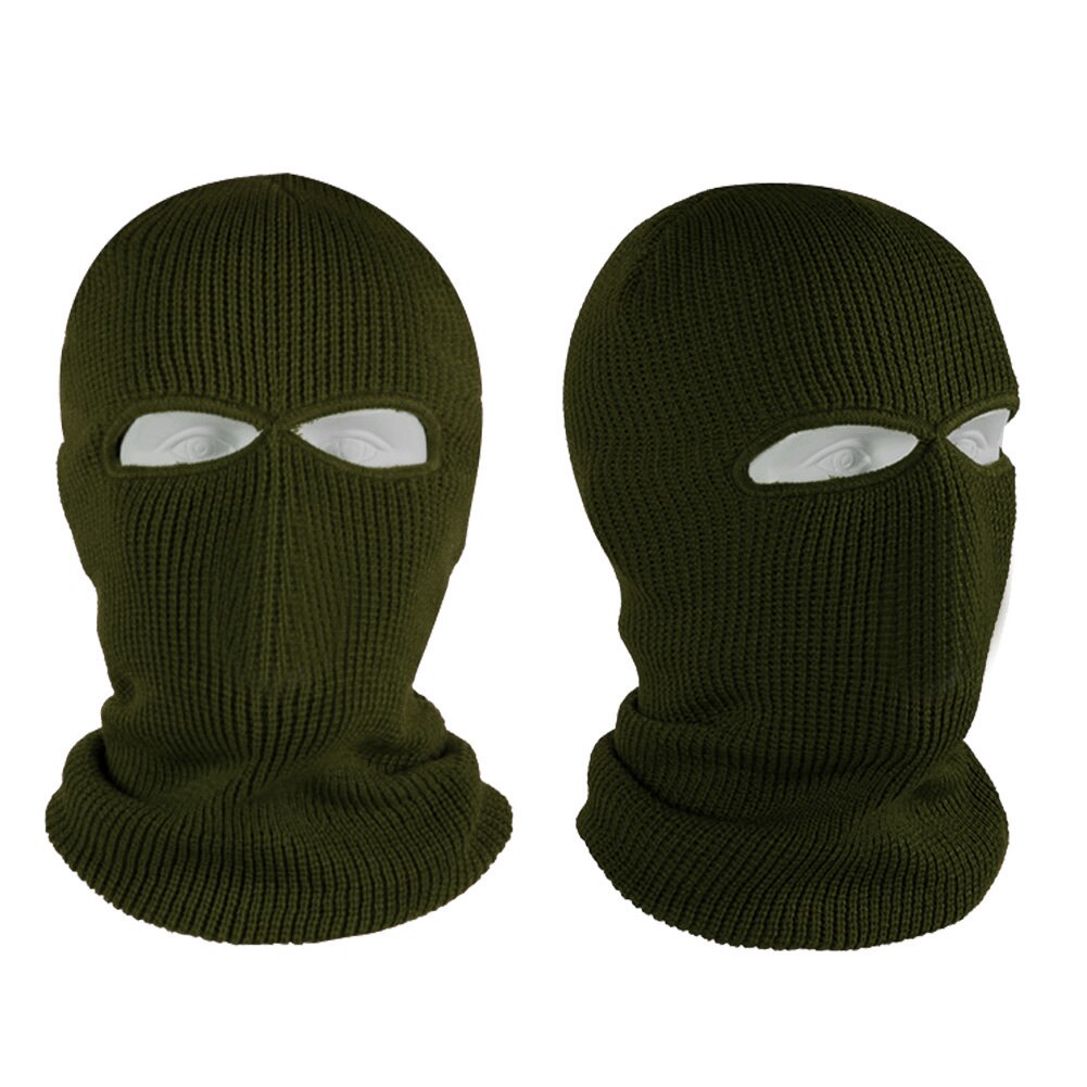Hel ansigtsmaske strik cap 2 huller skimaske hat skjold bønne hat vinter varm hat skiløb hagesmæk  zj55: Militærgrøn