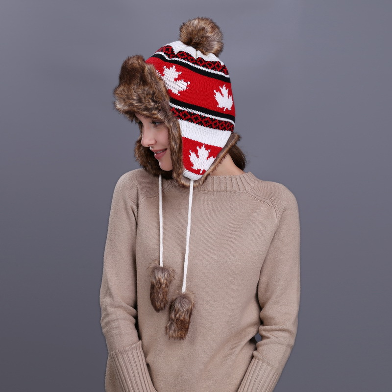 Lady Winter Warm Bomber Hoeden Meisjes Oor Bescherming Leifeng Cap Blad Beschermende Cap Vrouwen Outdoor Herfst Gebreide Wol Cap D-8543