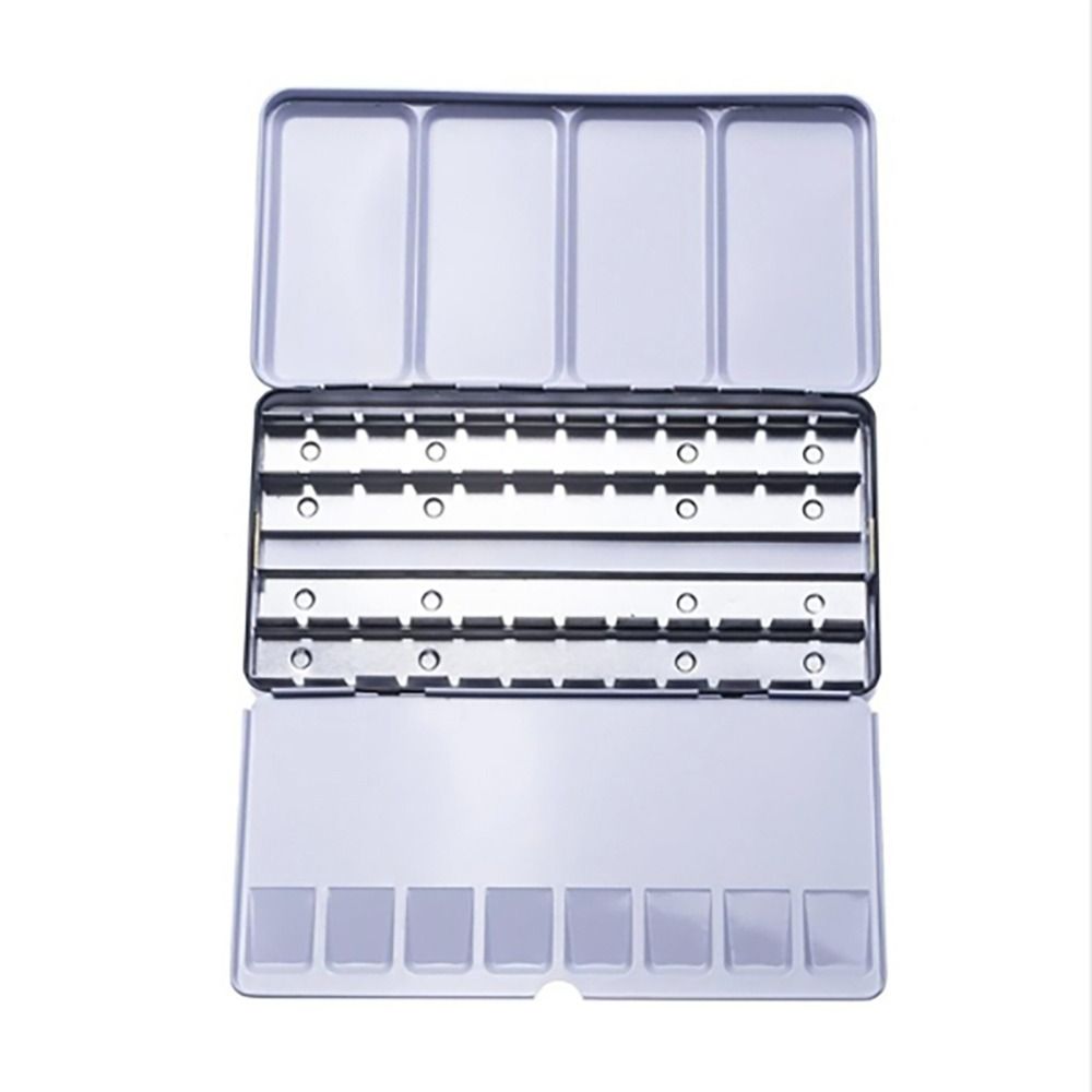 Lata de acuarela de metal artístico con paleta plegable, paleta grande de bandeja de acuarela con 52 medias sartenes de acuarela vacías para artista