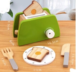 Montessori Educational Toys wooden kitchen toy accessories utensils play set for kids pretend toy play coffee toaster mixer: Greed bread machine