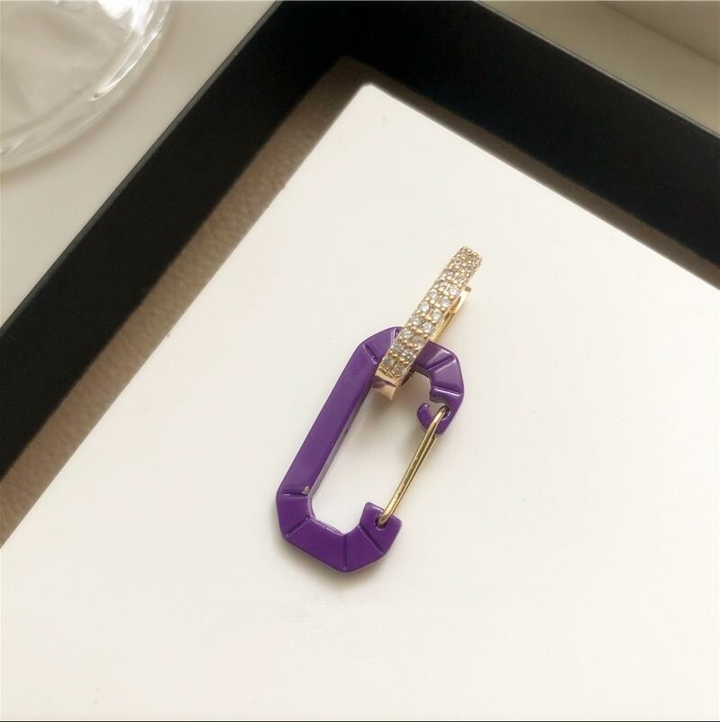 HUANZHI Bunte Emaille Metall Geometrische Schloss Platz Stift Zucht Ohrringe Hohl Strass für Frauen Mädchen Reise Schmuck: 8