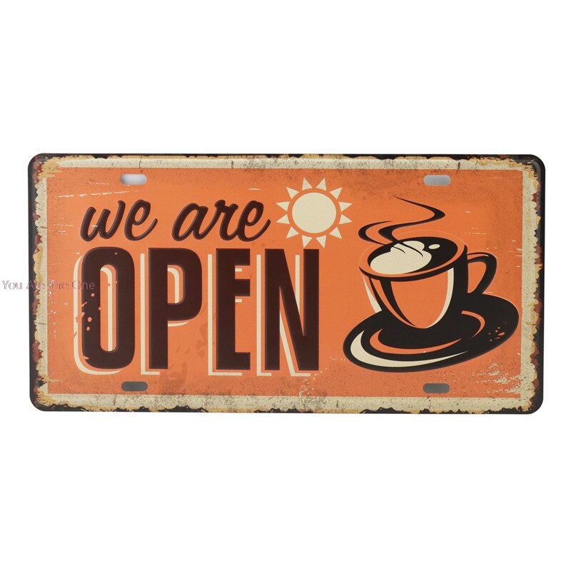 Fresh Brewed Coffee Menu Cafe Bar We are Open Closed Metal Tin Signs Iron Painting Home Plaque Wall Stickers Pub Cafe Shop: O