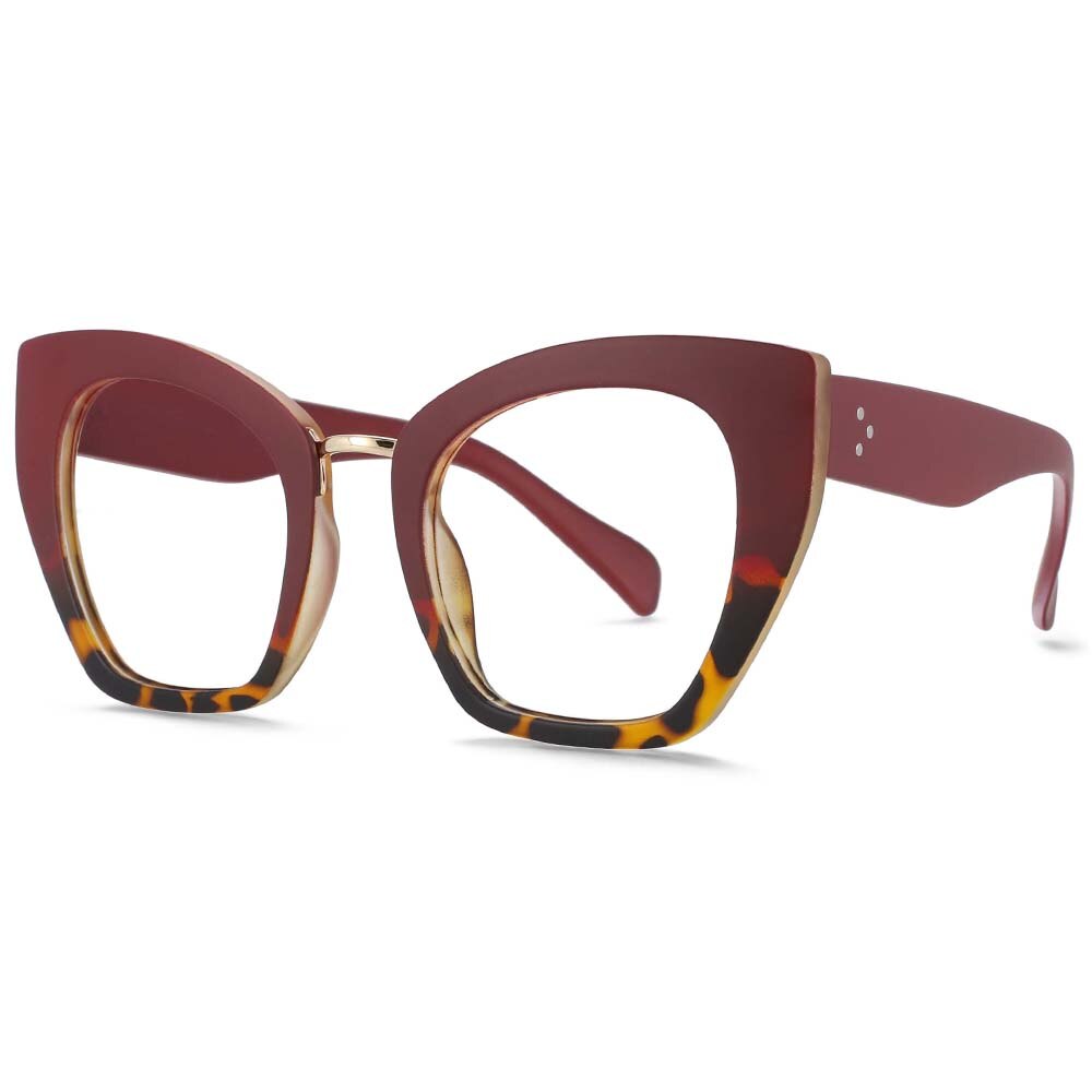 Montura de gafas de leopardo para mujer, anteojos de ordenador de gran tamaño, Ojo de gato, antiluz azul, a la , 54045: red leopard