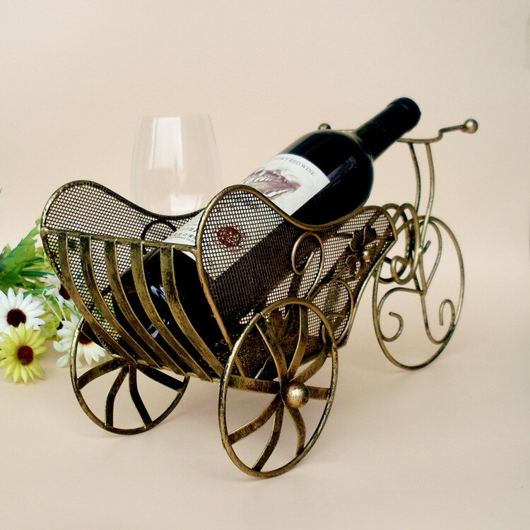 Retro smeedijzeren wijnrek, europees, driewielig, drijvende wijnrek, fietsrek, desktop opbergrek, thuisbar accessoires