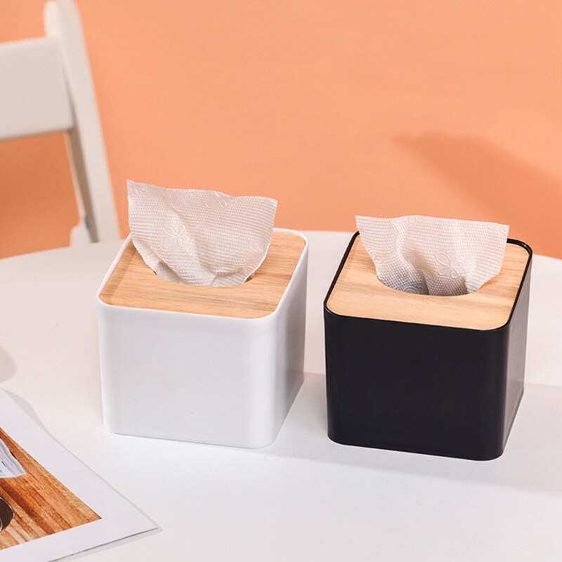 Modern Wood Napkin Holder Square Shape Wooden Plastic Tissue Box Case Home Kitchen Paper Holdler Storage Box Accessories