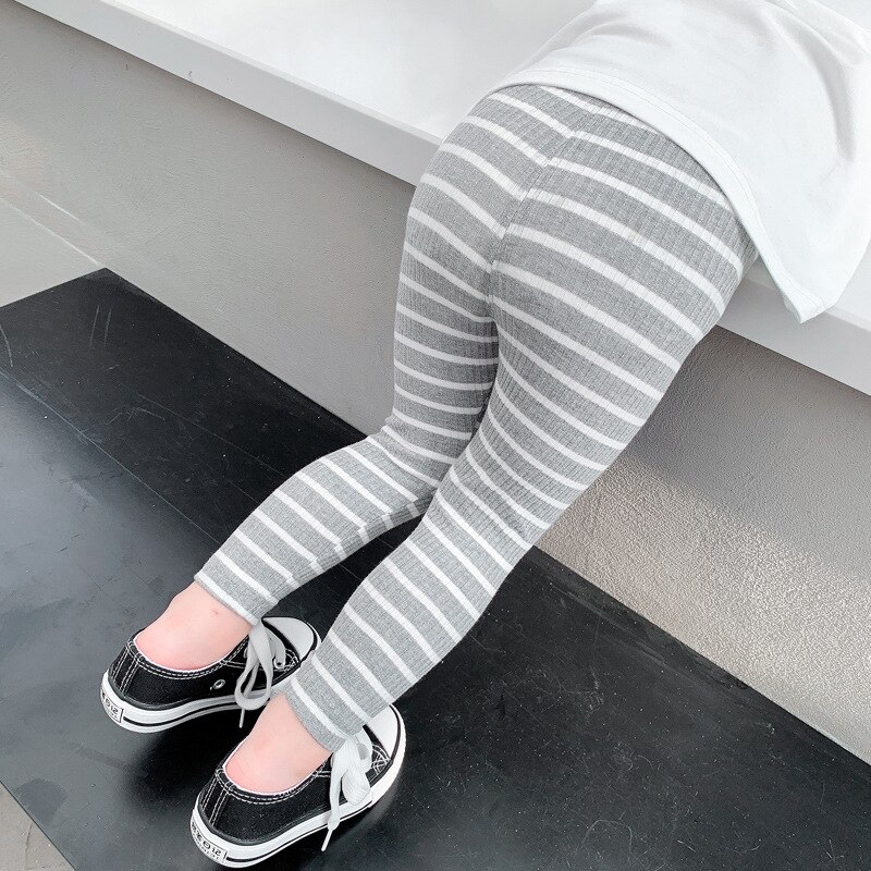 Leggings voor kinderen leggings voor babymeisjes kinderkleding meisjes katoenen baby bloemenstrepen leggings voor meisjes van 5-16 jaar: D21301h- grijs / 80cm