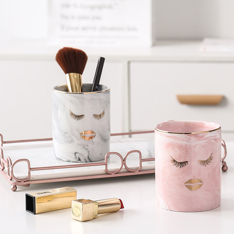 1pc Ceramic Pen Holder Marble Texture Pencil Cup Pot Desk Organizer Makeup Brush Holder SMD66
