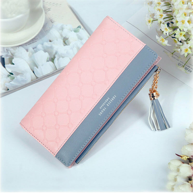 Women PU Leather Zipper Wallet Purse Long Card Holder Bag Phone Handbag Fine Suture Dazzling Tassel Decoration: 3