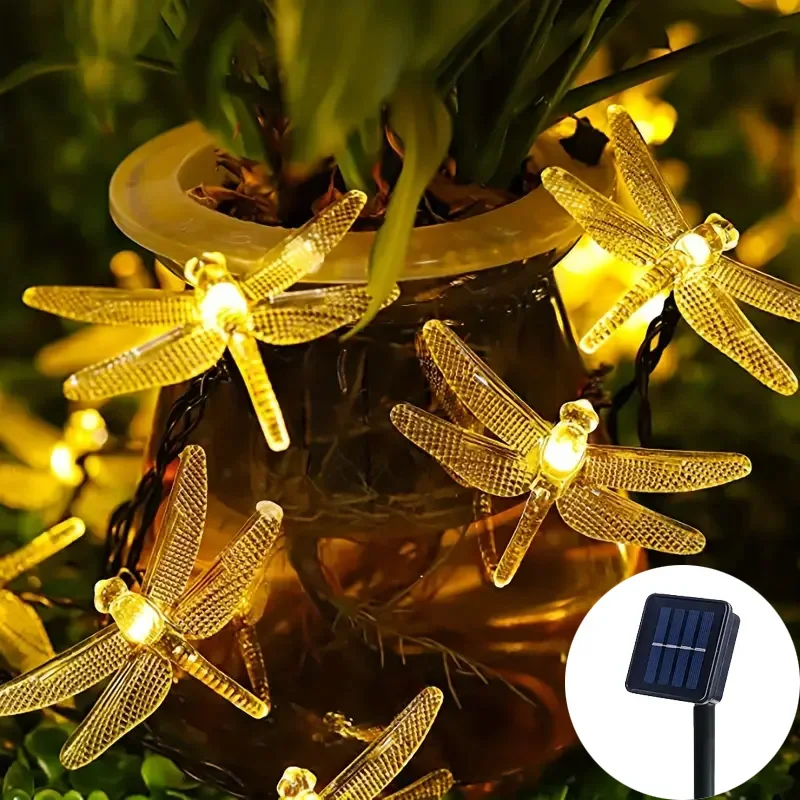 Solar LED Dragonfly Fairy Lichtslingers 8 Modi Waterdichte Outdoor Tuin Landschap Lamp voor Gazon, Kerstmis, Bruiloft Decor: Warm White / 0-5W