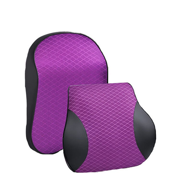 Auto Hoofdsteun Nekkussen Lendensteun Rugondersteuning Hoofd Terughoudendheid Kussen Voor Driver Memory Foam Auto Kussens Voor Onderrug: purple