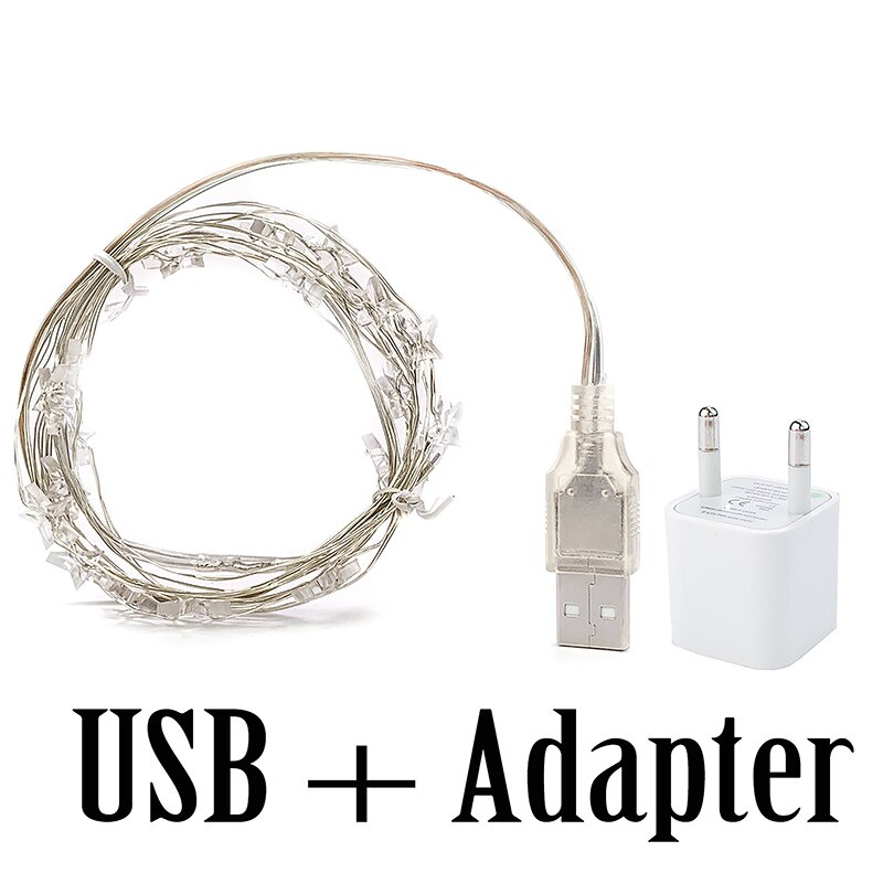 Guirnaldas de estrellas navideñas de 2m/4m/6m para dormitorio, cadena con adaptador alimentado por batería, guirnalda de luces, decoración para de boda y vacaciones: Verde / 11-15 W / O